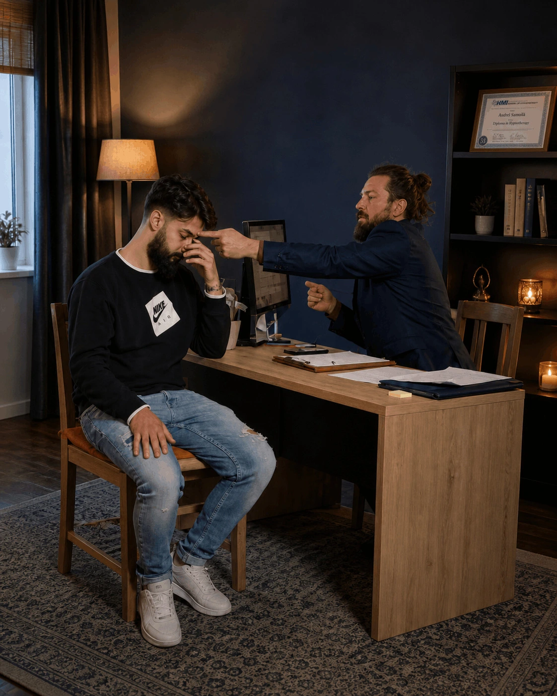 Andrei Samo, hypnotherapist in Timișoara and online, during a guided hypnotherapy session.