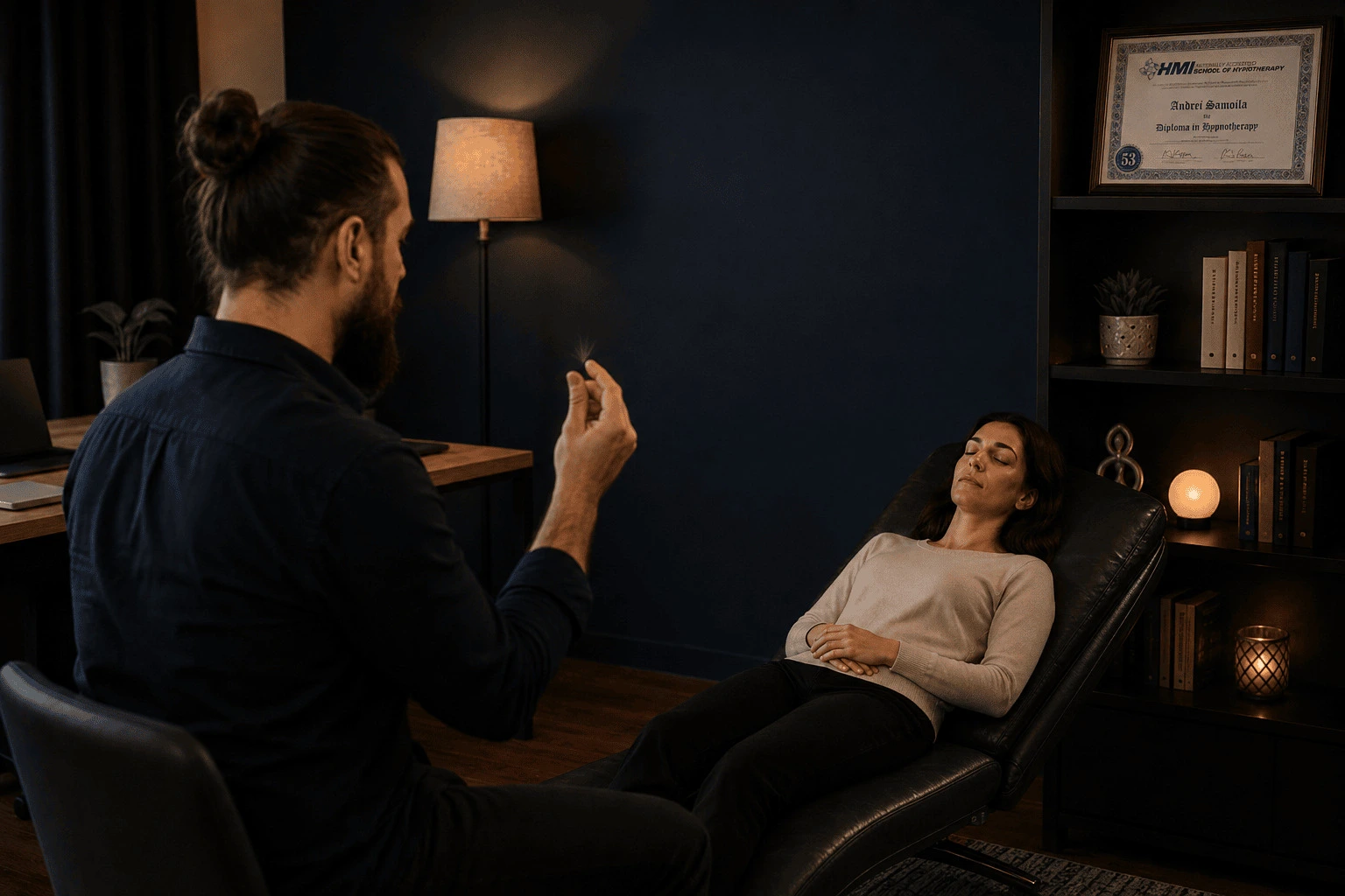 Hypnotherapy session in Timișoara with Andrei Samo, in a calm and safe office setting.